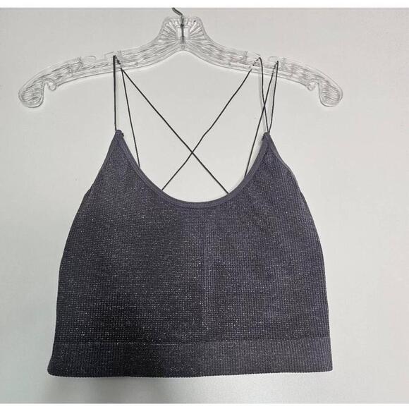 3 X 25 Out From Under Grey Sparkle Crop Top Ribbed Spaghetti Straps Large - Picture 2 of 6